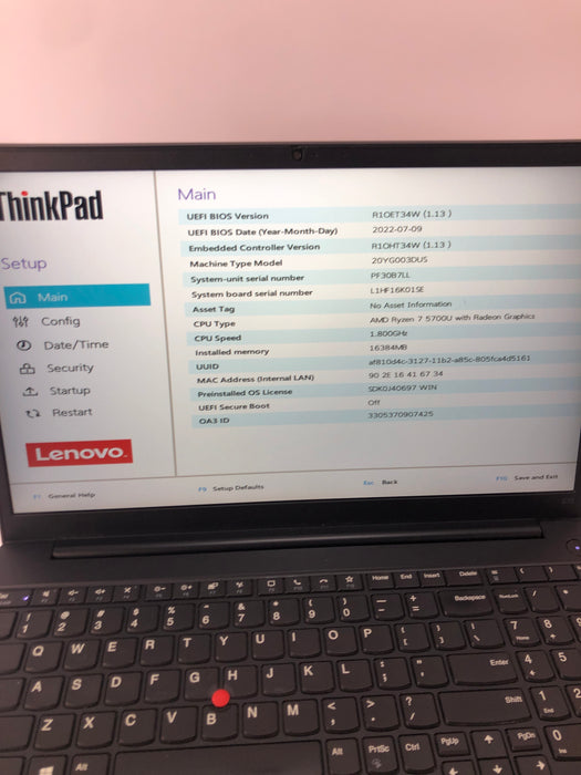 Lenovo ThinkPad E15 Gen 3 (Type 20YG) 15.6" AMD Ryzen 7 5700U 512GB SSD 16GB RAM Win 11 Pro