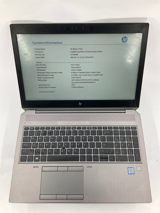 HP Zbook 15 G6 15.6" Core i7-9750H 256GB 32GB B Win 11 Pro T2000