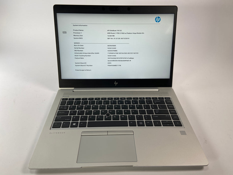 HP EliteBook 745 G5 14" AMD Ryzen 7 PRO 2700U 512GB SSD 16GB RAM B Win 11 Pro