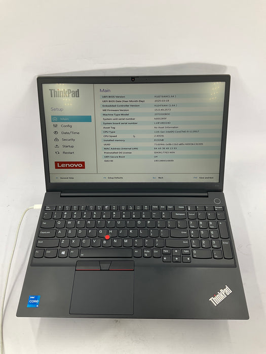 Lenovo ThinkPad E15 Gen 2 15.6" Core i5-1135G7 256GB 8GB B Win 11 Pro Bad Cmos