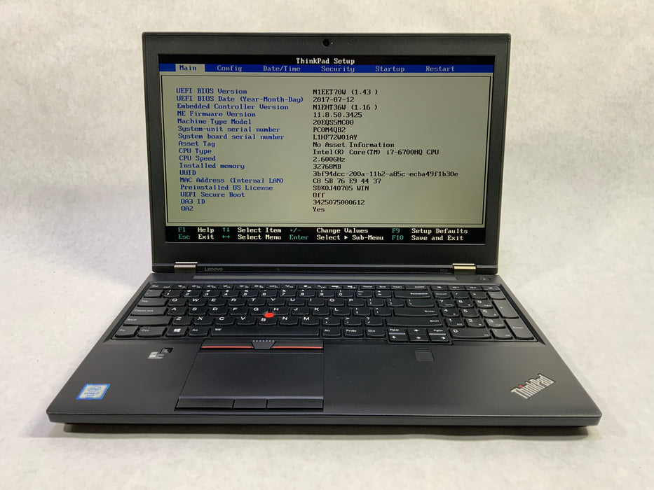 Lenovo ThinkPad P50 15.6" Intel Core i7-6700HQ 512GB SSD 32GB RAM Win 10 Pro Quadro M1000M