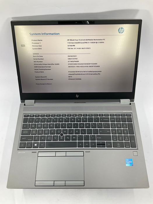 HP ZBook Fury G8 i7/32GB/RTX A3000/15.6 HP Zbook Fury G8 Core i7
