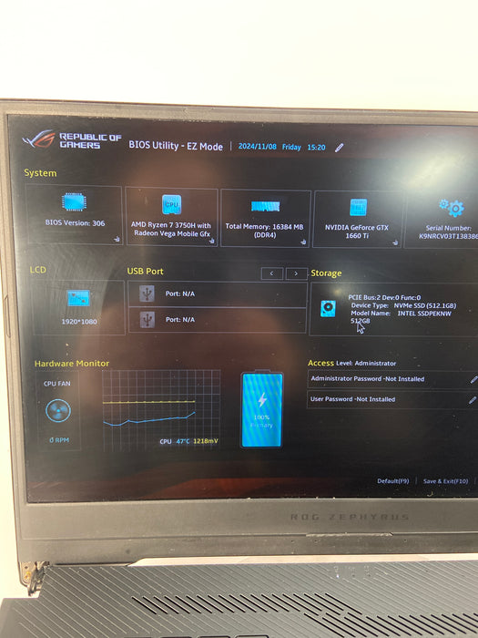 Asus Zephyrus M GU502GW 15.6" AMD Ryzen 7 3750H 512GB SSD 16GB RAM Win 11 Pro