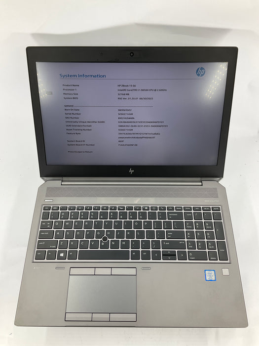 HP Zbook 15 G6 15.6" Core i7-9850H 512GB 32GB B Win 11 Pro T1000