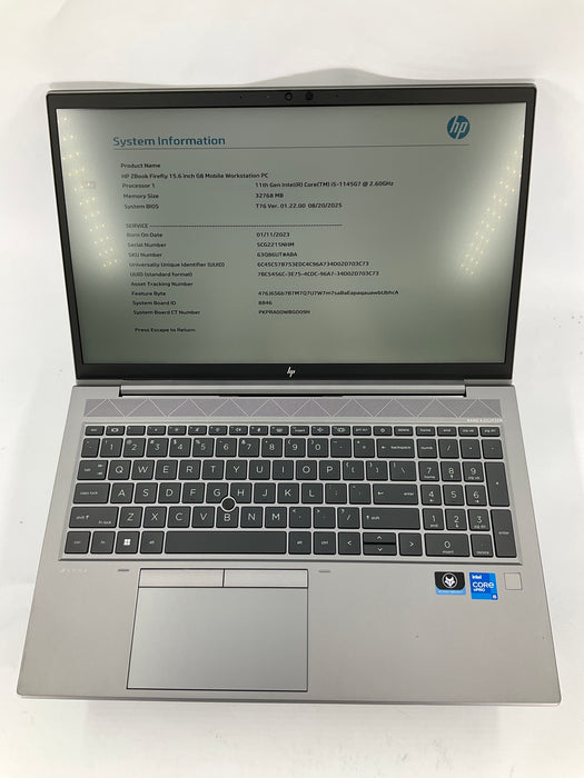 HP Zbook Firefly G8 15.6" Core i5-1145G7 256GB 32GB B Win 11 Pro