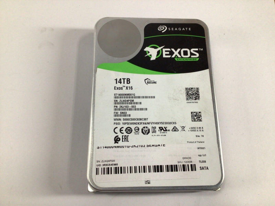 14TB Seagate Exos X16 ST14000NM001G SATA 6Gb/s 7200RPM 3.5" Enterprise HDD