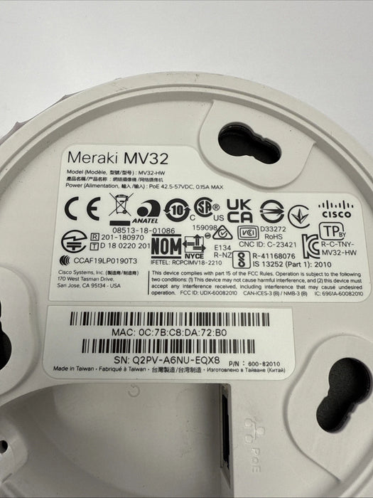 Cisco Meraki MV32-HW (360/fisheye) Indoor Camera, Unclaimed