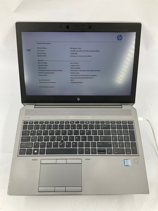 HP Zbook 15 G5 15.6" Core i7-8750H 256GB 16GB B Win 11 Pro P2000