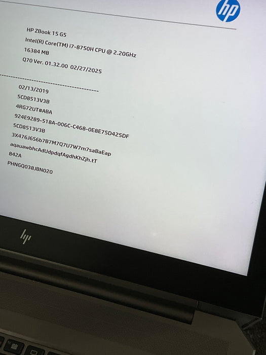 HP Zbook 15 G5 15.6" Core i7-8750H 256GB 16GB B Win 11 Pro P2000