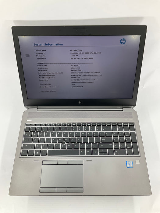 HP ZBook 15 G6 15.6" Core i7-9850H 256GB 32GB B Win 11 Pro T1000