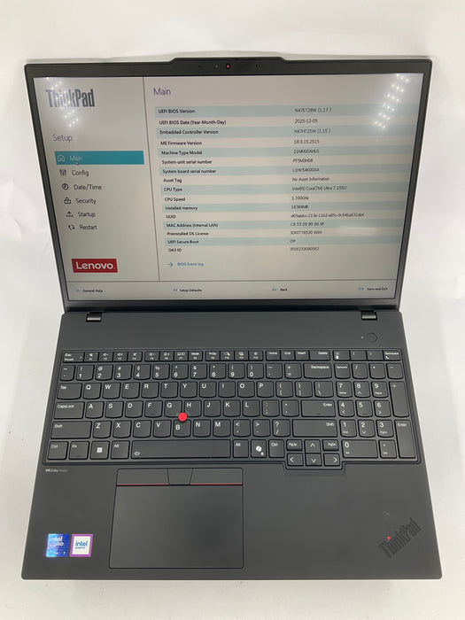 Lenovo ThinkPad T16 Gen 3 21MN 16" Touch Core Ultra 7 155U 512GB 16GB Win 11 Pro