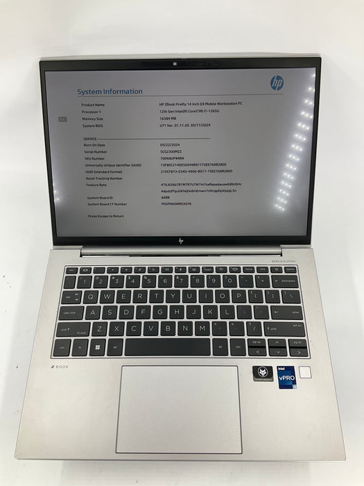 HP ZBook Firefly G9 14" Core i7-1265U 1TB 16GB Win 11 Pro *READ*