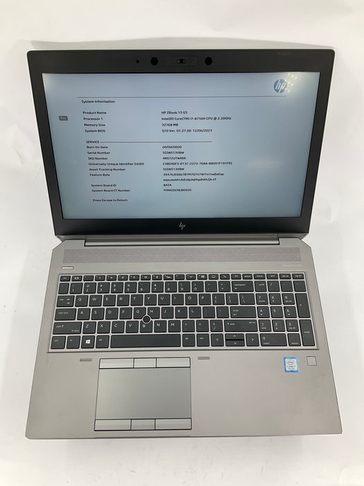 HP ZBook 15 G5 15.6" Core i7-8750H 250GB 32GB Win 11 Pro P2000 *READ*