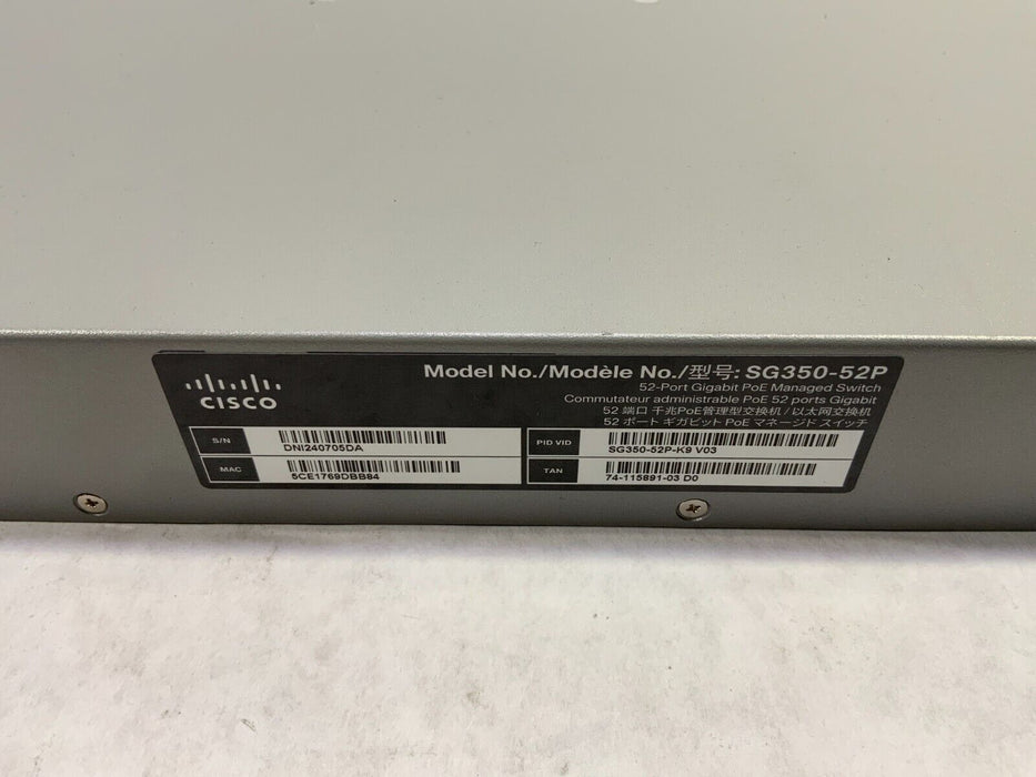 Cisco SG350-52P-K9 V03 52-Port Gigabit PoE Stackable Managed Switch
