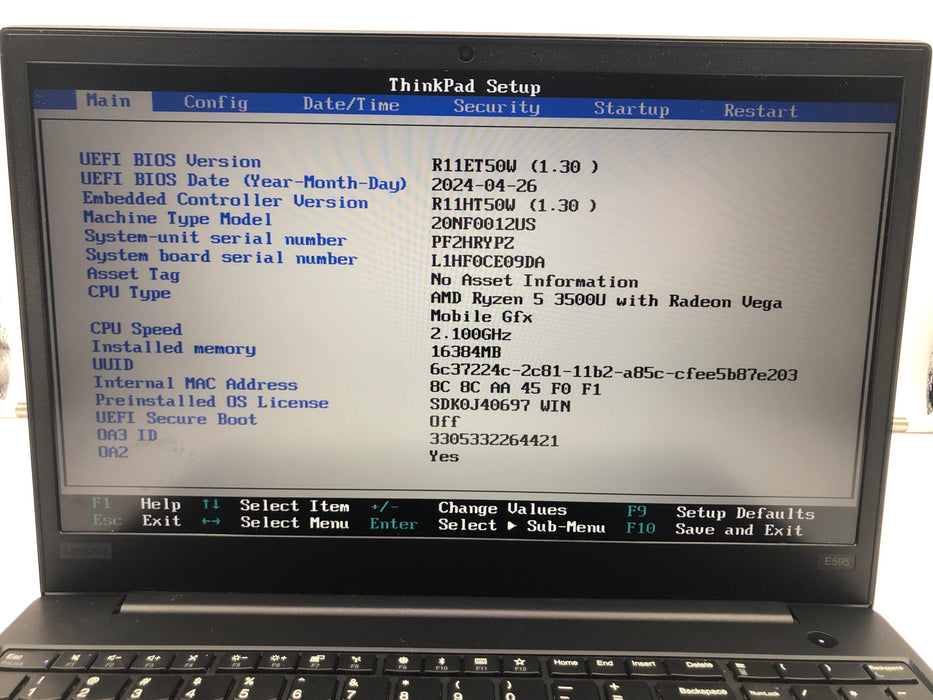 Lenovo ThinkPad E595 20NF 15.6" AMD Ryzen 5 3500U 512GB SSD 16GB RAM Win 11 Pro