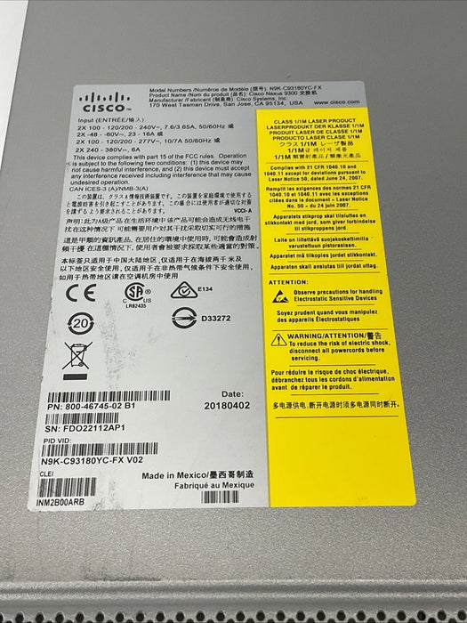 Cisco Nexus N9K-C93180YC-FX 54 SFP Network Switch