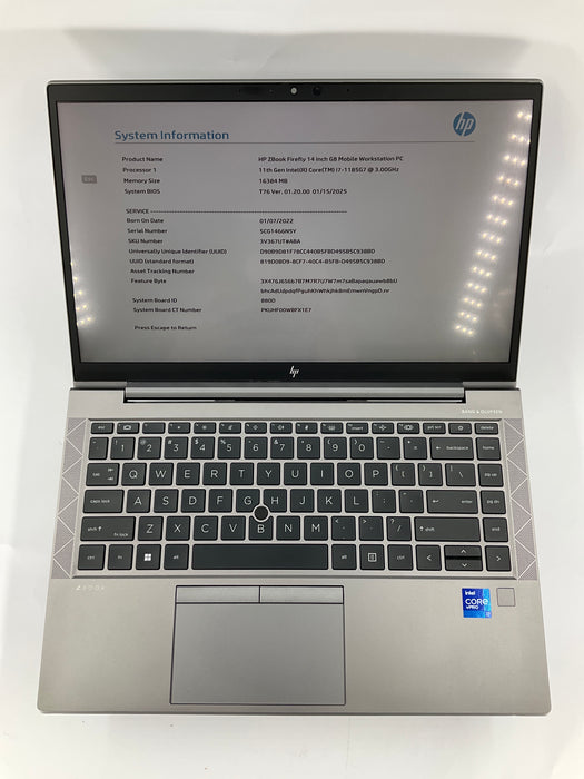 HP Zbook Firefly G8 14" Core i7-1185G7 512GB 16GB B Win 11 Pro