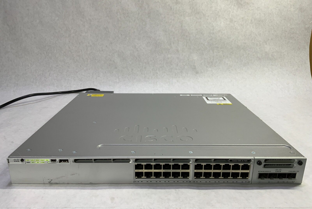 Cisco WS-C3850-24P-S 24 Port Gigabit Ethernet PoE+ Switch w/ NM-2-10G, PSU 1100w