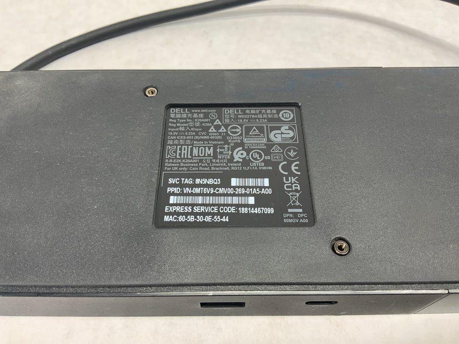 Dell K20A WD22TB4 USB-C Thunderbolt 4 Docking Station + 180W A/C Power Supply